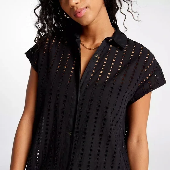 NWT CALIA Women's Extended Sleeve Button Down Swim Cover Up BLACK ya - Picture 3 of 9